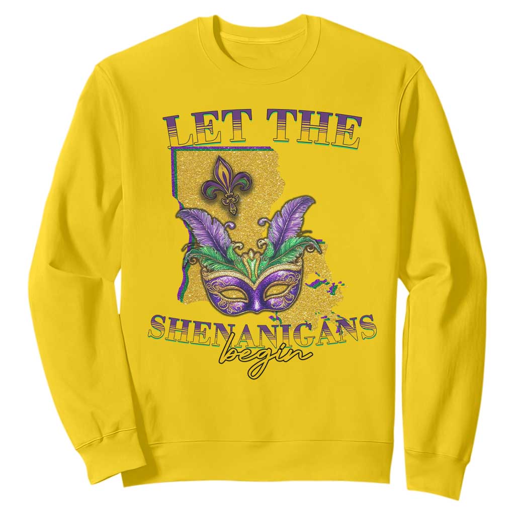 Funny Mardi Gras Let The Shenanigans Begin Sweatshirt Louisiana Map TS11 Daisy Print Your Wear