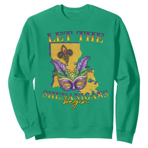 Funny Mardi Gras Let The Shenanigans Begin Sweatshirt Louisiana Map TS11 Irish Green Print Your Wear