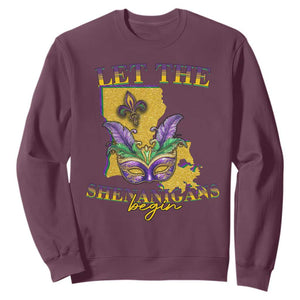 Funny Mardi Gras Let The Shenanigans Begin Sweatshirt Louisiana Map TS11 Maroon Print Your Wear