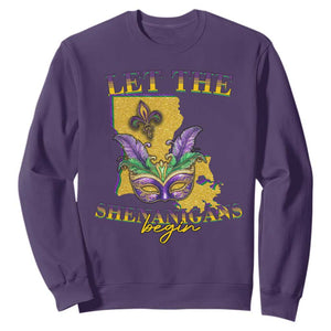 Funny Mardi Gras Let The Shenanigans Begin Sweatshirt Louisiana Map TS11 Purple Print Your Wear