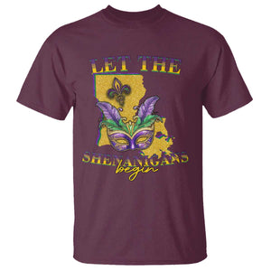 Funny Mardi Gras Let The Shenanigans Begin T Shirt Louisiana Map TS11 Maroon Print Your Wear