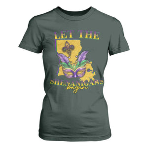 Funny Mardi Gras Let The Shenanigans Begin T Shirt For Women Louisiana Map TS11 Dark Forest Green Print Your Wear