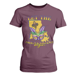 Funny Mardi Gras Let The Shenanigans Begin T Shirt For Women Louisiana Map TS11 Maroon Print Your Wear