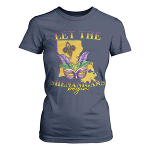 Funny Mardi Gras Let The Shenanigans Begin T Shirt For Women Louisiana Map TS11 Navy Print Your Wear