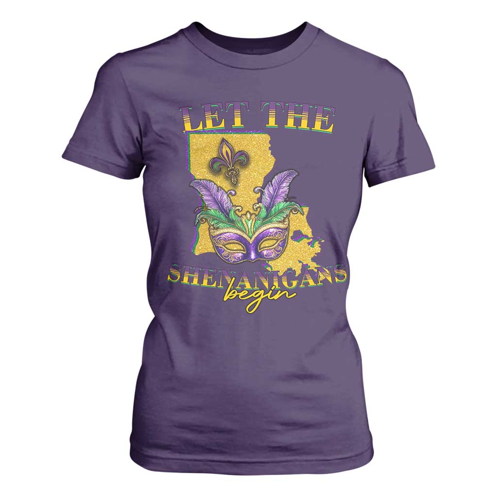 Funny Mardi Gras Let The Shenanigans Begin T Shirt For Women Louisiana Map TS11 Purple Print Your Wear