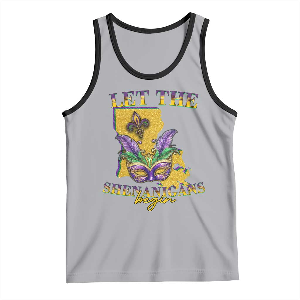 Funny Mardi Gras Let The Shenanigans Begin Tank Top Louisiana Map TS11 Athletic Heather Black Print Your Wear