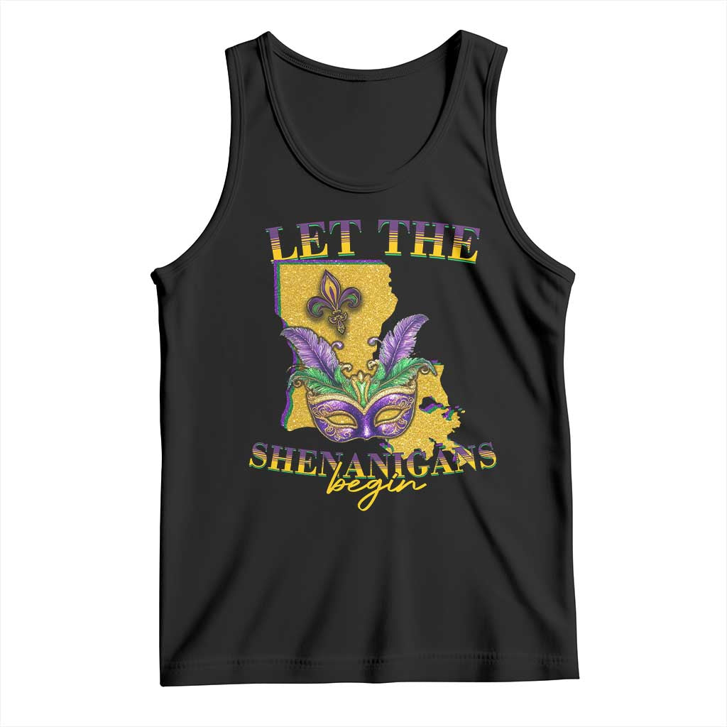 Funny Mardi Gras Let The Shenanigans Begin Tank Top Louisiana Map TS11 Black Print Your Wear