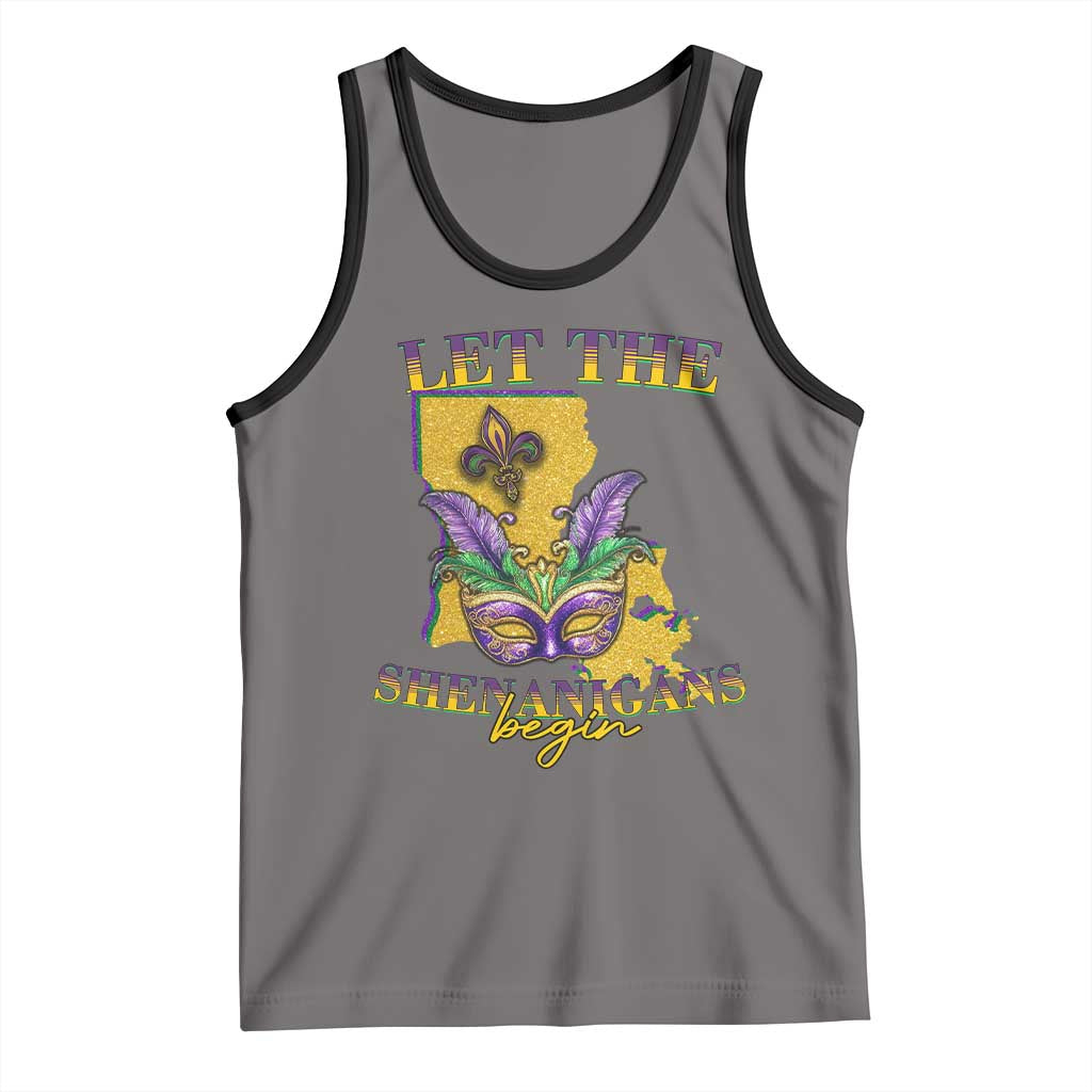 Funny Mardi Gras Let The Shenanigans Begin Tank Top Louisiana Map TS11 Deep Heather Black Print Your Wear
