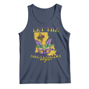 Funny Mardi Gras Let The Shenanigans Begin Tank Top Louisiana Map TS11 Navy Print Your Wear