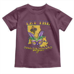 Funny Mardi Gras Let The Shenanigans Begin Toddler T Shirt Louisiana Map TS11 Maroon Print Your Wear