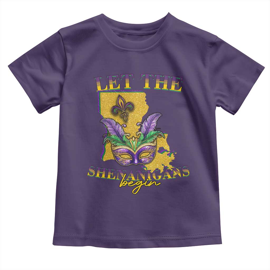 Funny Mardi Gras Let The Shenanigans Begin Toddler T Shirt Louisiana Map TS11 Purple Print Your Wear