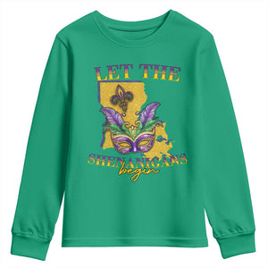 Funny Mardi Gras Let The Shenanigans Begin Youth Sweatshirt Louisiana Map TS11 Irish Green Print Your Wear