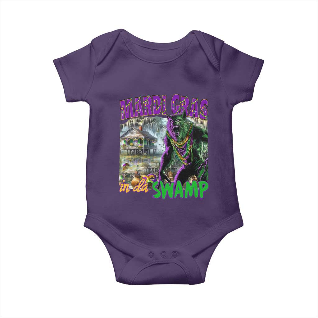 Funny Mardi Gras Rougarou Baby Onesie Mardi Gras In Da Swamp Cryptids Of Louisiana TS11 Purple Print Your Wear