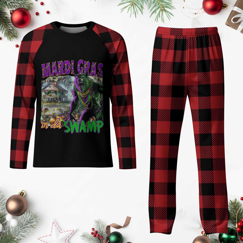 Funny Mardi Gras Rougarou Plaid Pajama Set Mardi Gras In Da Swamp Cryptids Of Louisiana TS11 Buffalo Plaid Print Your Wear