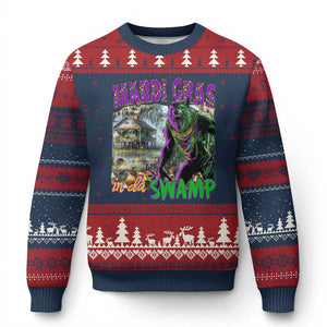Funny Mardi Gras Rougarou Ugly Christmas Sweater Mardi Gras In Da Swamp Cryptids Of Louisiana TS11 Navy Red Print Your Wear