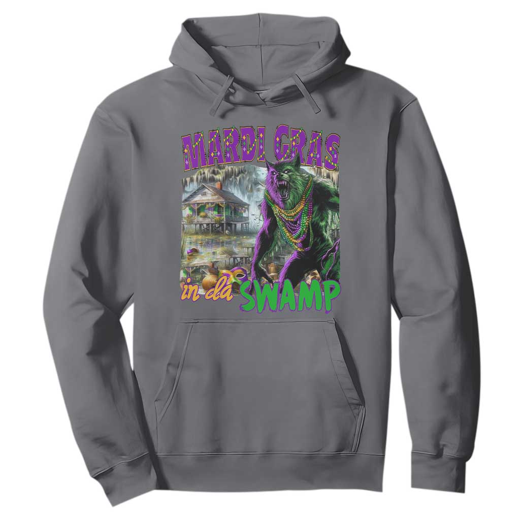 Funny Mardi Gras Rougarou Hoodie Mardi Gras In Da Swamp Cryptids Of Louisiana TS11 Charcoal Print Your Wear