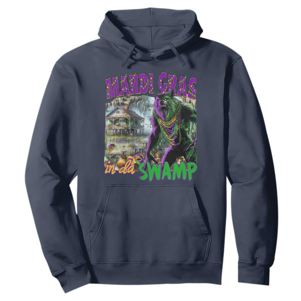 Funny Mardi Gras Rougarou Hoodie Mardi Gras In Da Swamp Cryptids Of Louisiana TS11 Navy Print Your Wear