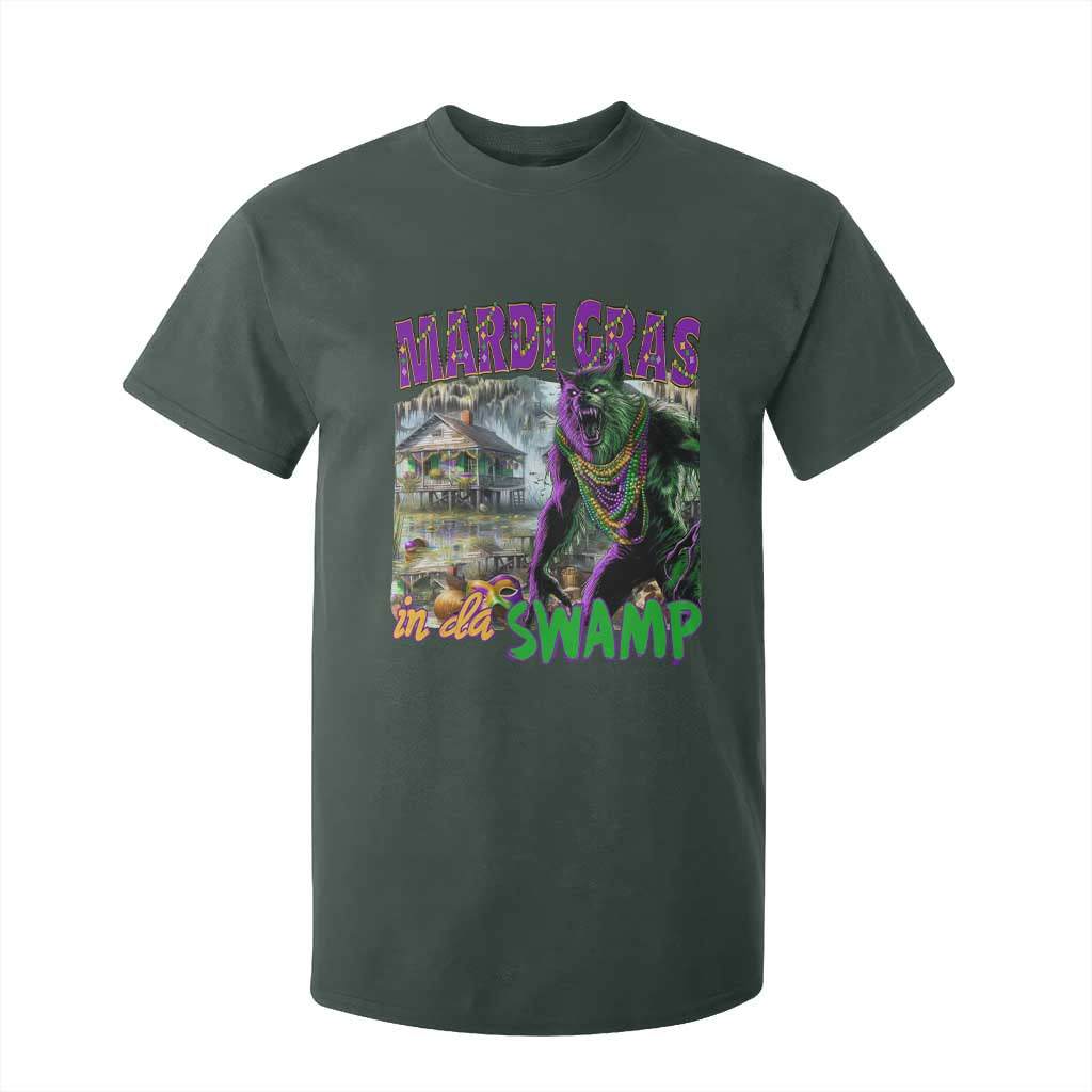 Funny Mardi Gras Rougarou T Shirt For Kid Mardi Gras In Da Swamp Cryptids Of Louisiana TS11 Dark Forest Green Print Your Wear