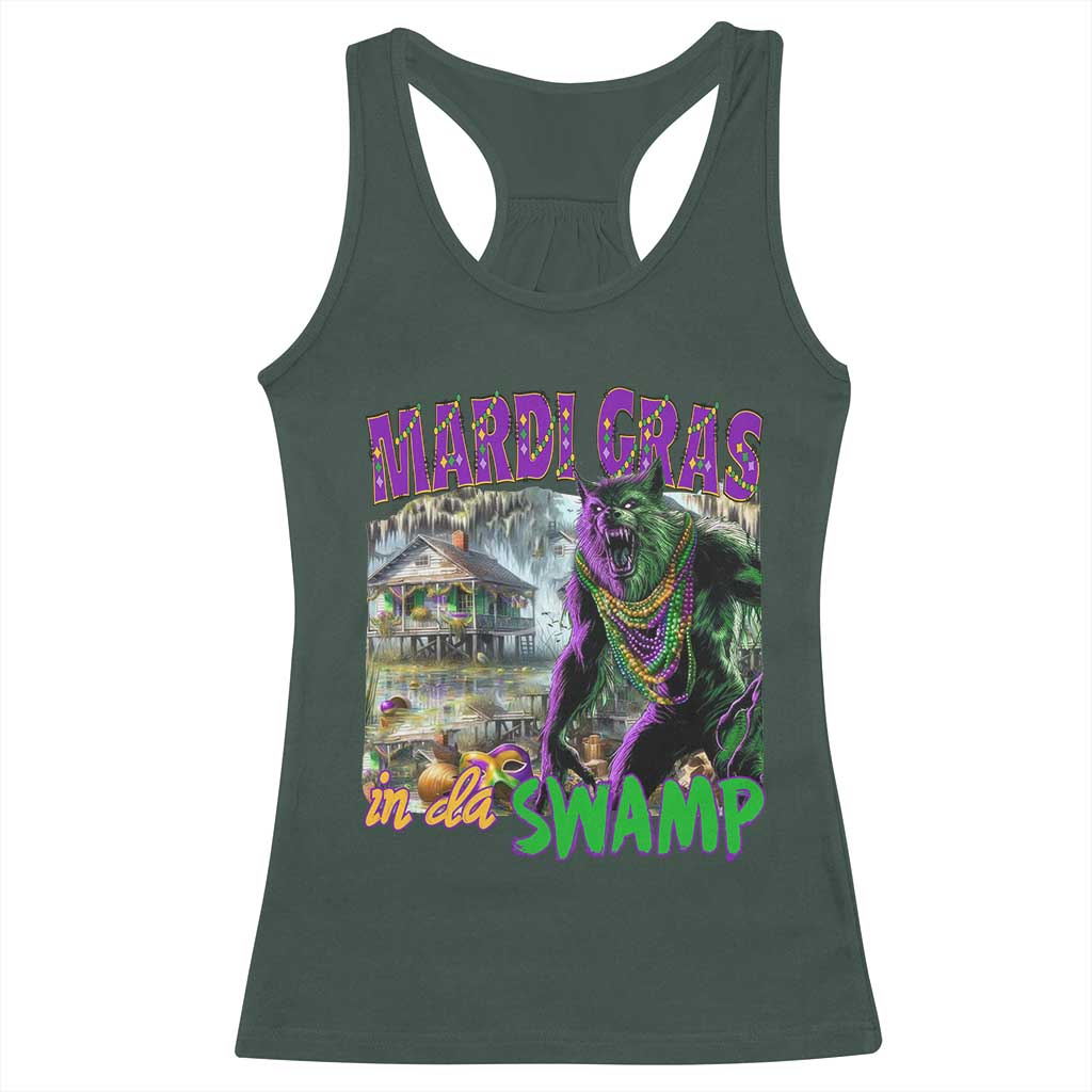 Funny Mardi Gras Rougarou Racerback Tank Top Mardi Gras In Da Swamp Cryptids Of Louisiana TS11 Dark Forest Green Print Your Wear