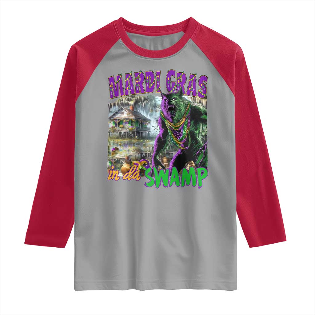 Funny Mardi Gras Rougarou Raglan Shirt Mardi Gras In Da Swamp Cryptids Of Louisiana TS11 Sport Gray Red Print Your Wear