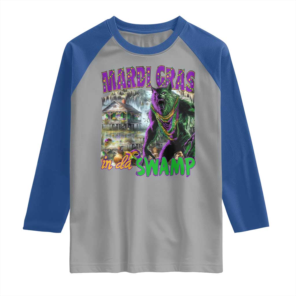 Funny Mardi Gras Rougarou Raglan Shirt Mardi Gras In Da Swamp Cryptids Of Louisiana TS11 Sport Gray Royal Print Your Wear