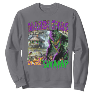 Funny Mardi Gras Rougarou Sweatshirt Mardi Gras In Da Swamp Cryptids Of Louisiana TS11 Charcoal Print Your Wear