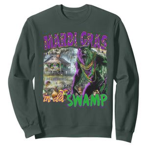 Funny Mardi Gras Rougarou Sweatshirt Mardi Gras In Da Swamp Cryptids Of Louisiana TS11 Dark Forest Green Print Your Wear