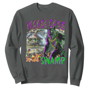 Funny Mardi Gras Rougarou Sweatshirt Mardi Gras In Da Swamp Cryptids Of Louisiana TS11 Dark Heather Print Your Wear