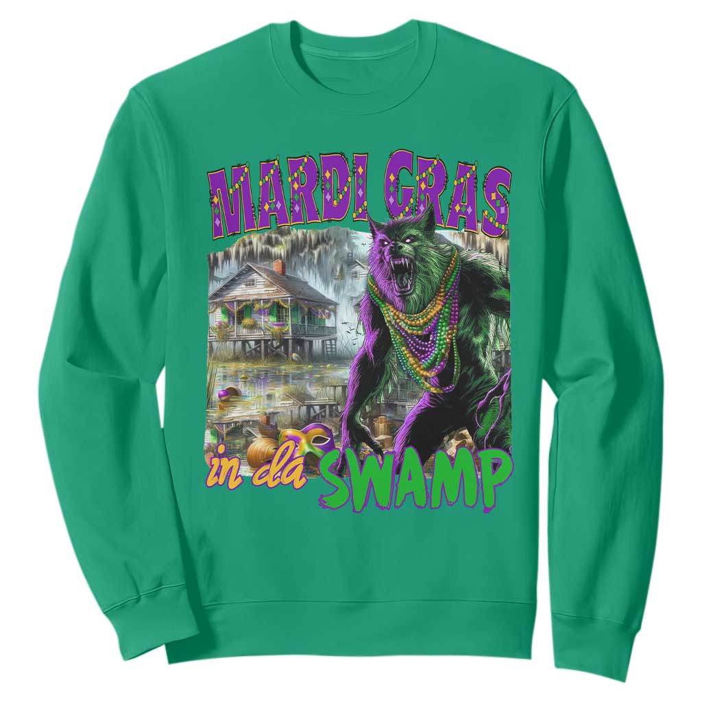 Funny Mardi Gras Rougarou Sweatshirt Mardi Gras In Da Swamp Cryptids Of Louisiana TS11 Irish Green Print Your Wear