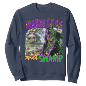 Funny Mardi Gras Rougarou Sweatshirt Mardi Gras In Da Swamp Cryptids Of Louisiana TS11 Navy Print Your Wear
