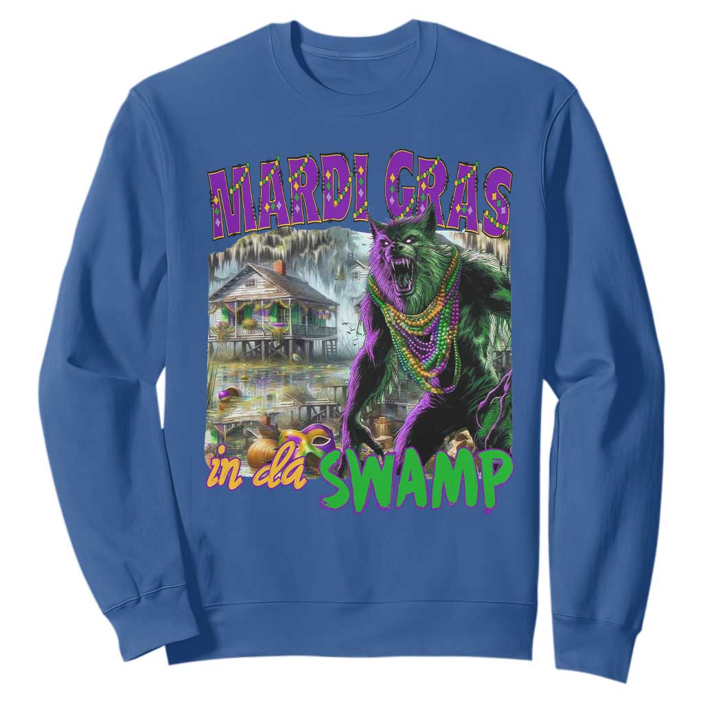 Funny Mardi Gras Rougarou Sweatshirt Mardi Gras In Da Swamp Cryptids Of Louisiana TS11 Royal Blue Print Your Wear