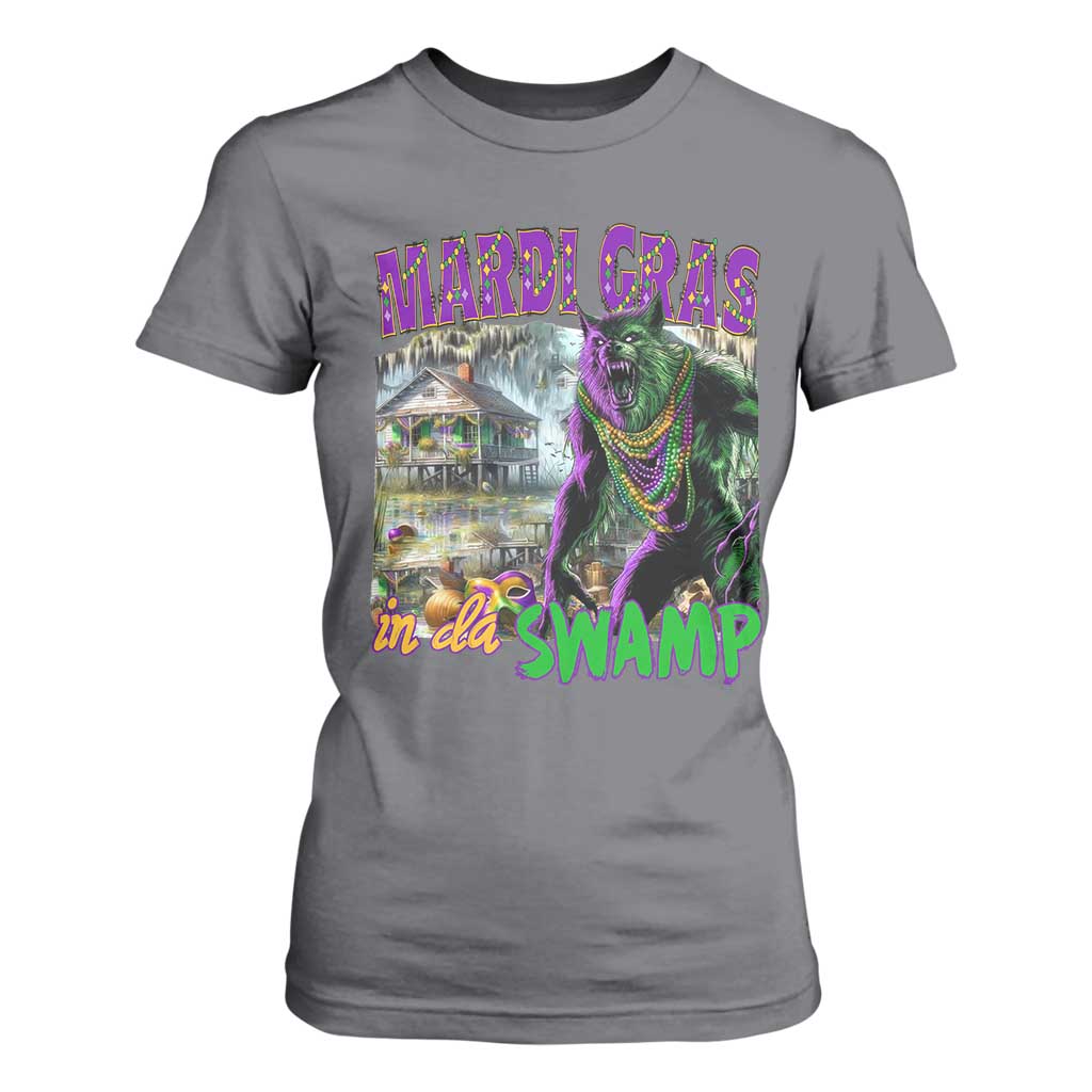 Funny Mardi Gras Rougarou T Shirt For Women Mardi Gras In Da Swamp Cryptids Of Louisiana TS11 Charcoal Print Your Wear