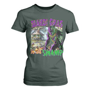 Funny Mardi Gras Rougarou T Shirt For Women Mardi Gras In Da Swamp Cryptids Of Louisiana TS11 Dark Forest Green Print Your Wear