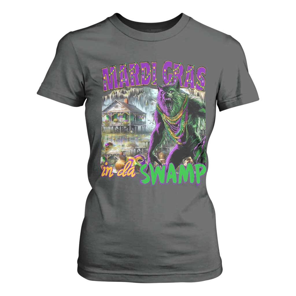 Funny Mardi Gras Rougarou T Shirt For Women Mardi Gras In Da Swamp Cryptids Of Louisiana TS11 Dark Heather Print Your Wear