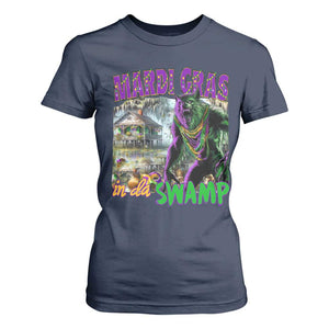 Funny Mardi Gras Rougarou T Shirt For Women Mardi Gras In Da Swamp Cryptids Of Louisiana TS11 Navy Print Your Wear
