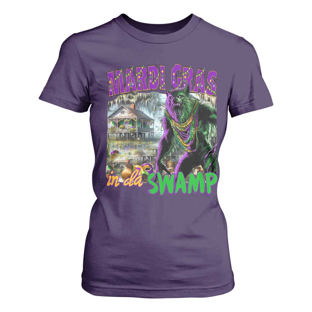 Funny Mardi Gras Rougarou T Shirt For Women Mardi Gras In Da Swamp Cryptids Of Louisiana TS11 Purple Print Your Wear