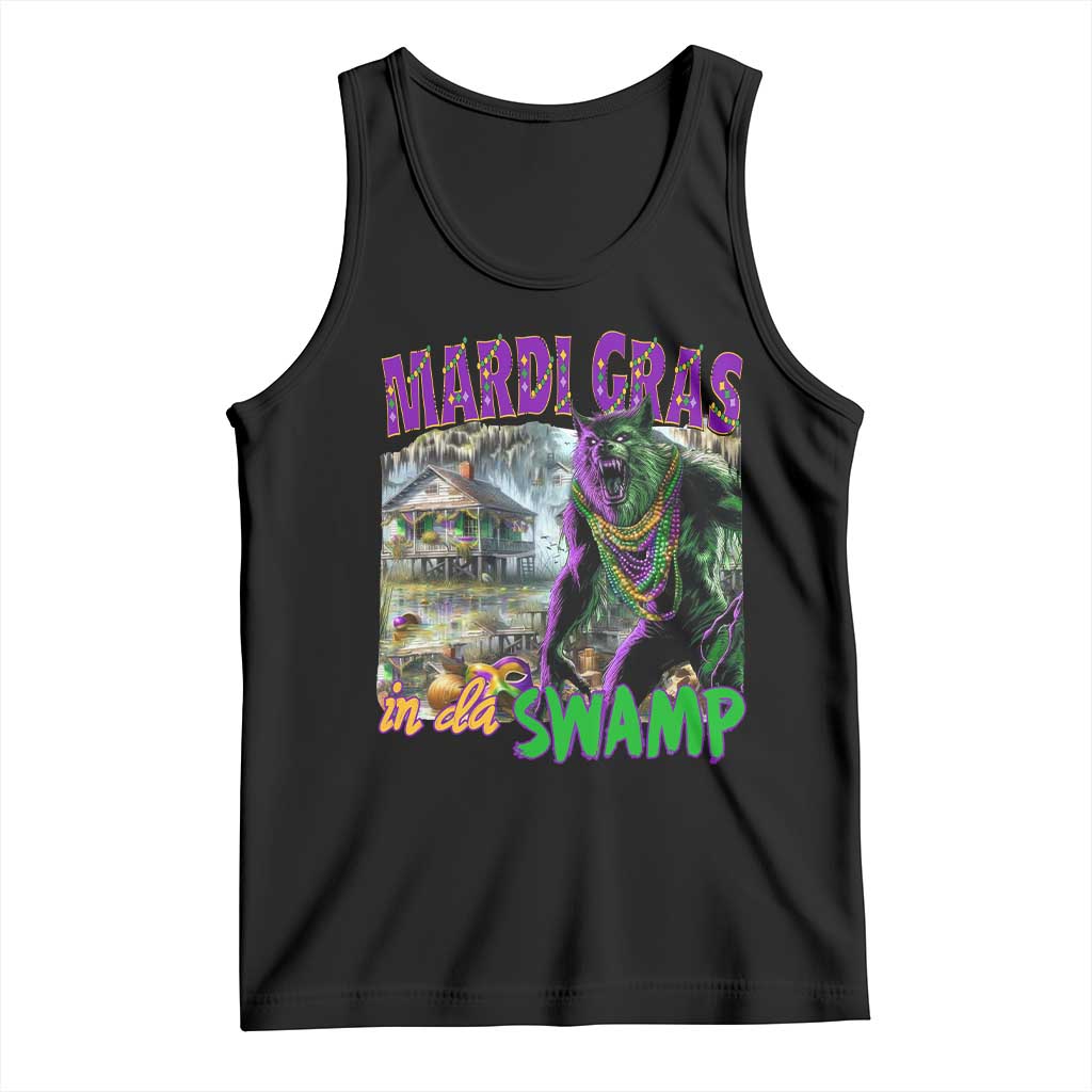 Funny Mardi Gras Rougarou Tank Top Mardi Gras In Da Swamp Cryptids Of Louisiana TS11 Black Print Your Wear