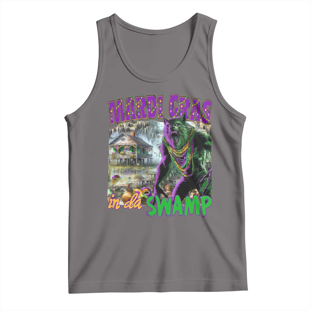 Funny Mardi Gras Rougarou Tank Top Mardi Gras In Da Swamp Cryptids Of Louisiana TS11 Deep Heather Print Your Wear