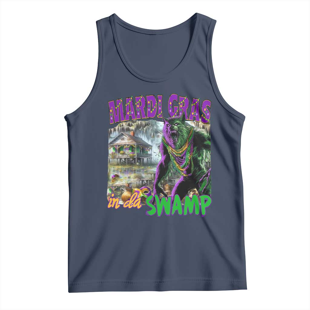 Funny Mardi Gras Rougarou Tank Top Mardi Gras In Da Swamp Cryptids Of Louisiana TS11 Navy Print Your Wear