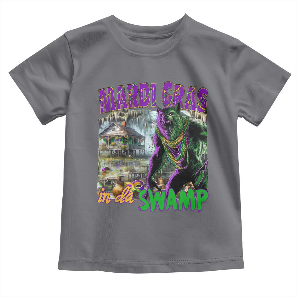 Funny Mardi Gras Rougarou Toddler T Shirt Mardi Gras In Da Swamp Cryptids Of Louisiana TS11 Charcoal Print Your Wear