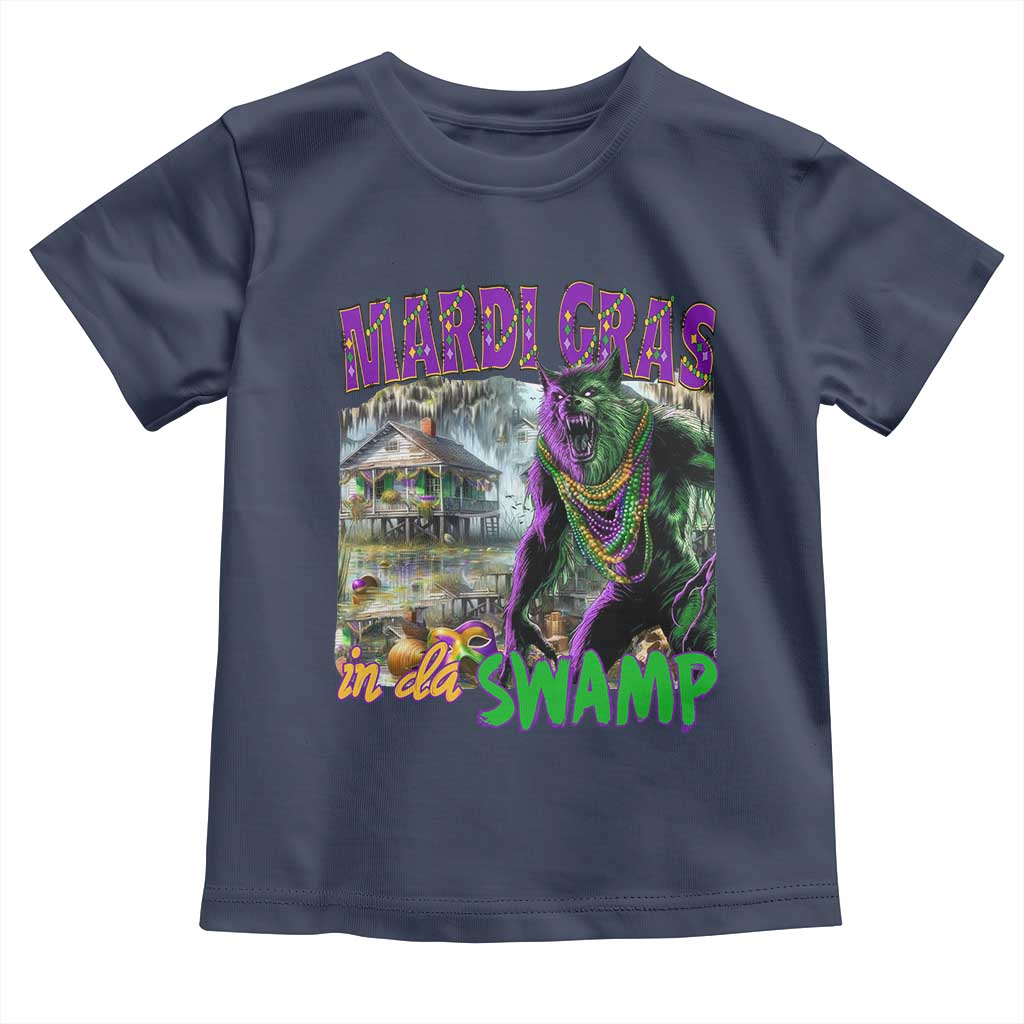 Funny Mardi Gras Rougarou Toddler T Shirt Mardi Gras In Da Swamp Cryptids Of Louisiana TS11 Navy Print Your Wear