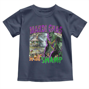 Funny Mardi Gras Rougarou Toddler T Shirt Mardi Gras In Da Swamp Cryptids Of Louisiana TS11 Navy Print Your Wear