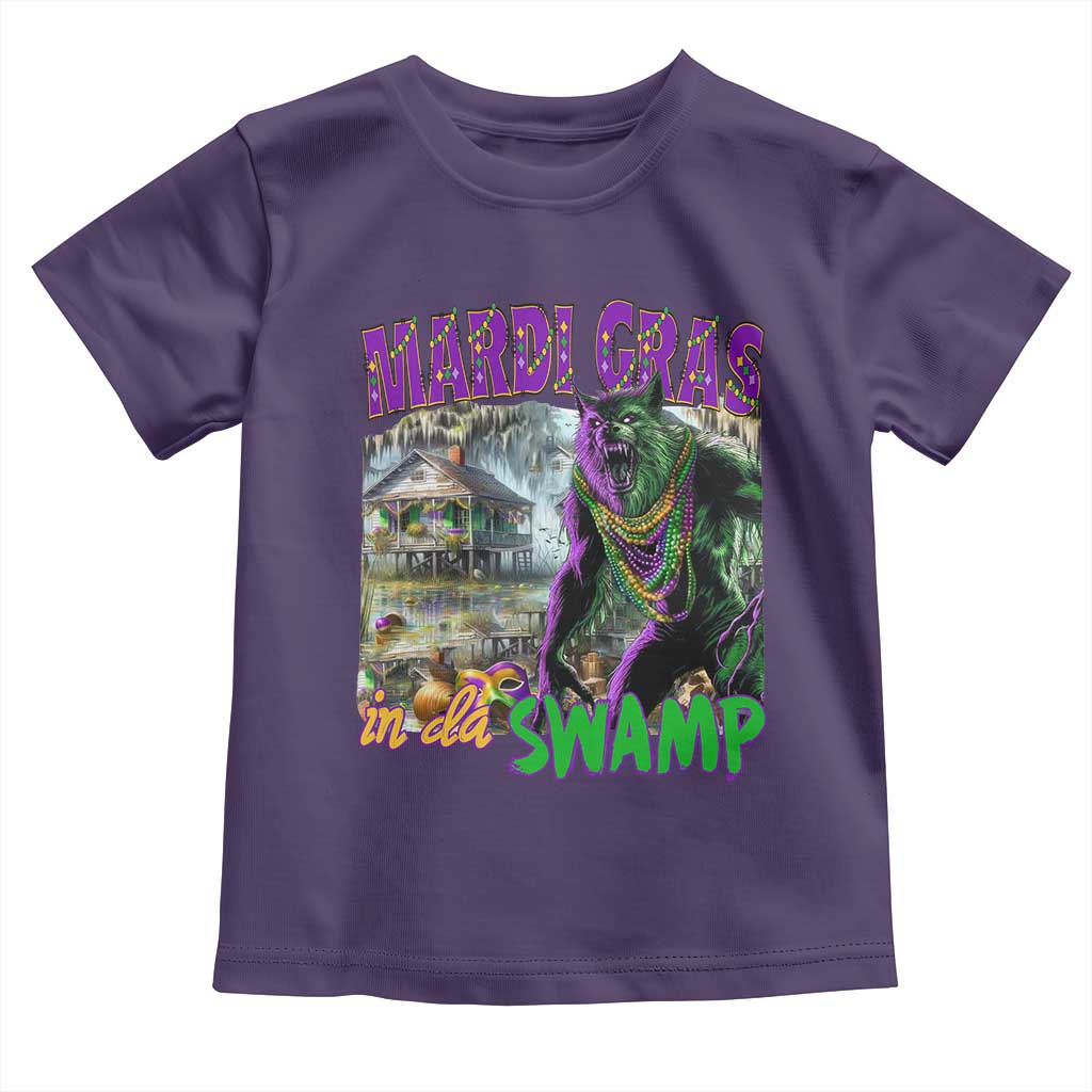 Funny Mardi Gras Rougarou Toddler T Shirt Mardi Gras In Da Swamp Cryptids Of Louisiana TS11 Purple Print Your Wear