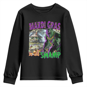 Funny Mardi Gras Rougarou Youth Sweatshirt Mardi Gras In Da Swamp Cryptids Of Louisiana TS11 Black Print Your Wear