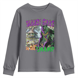 Funny Mardi Gras Rougarou Youth Sweatshirt Mardi Gras In Da Swamp Cryptids Of Louisiana TS11 Charcoal Print Your Wear