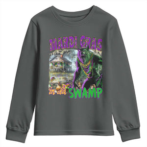 Funny Mardi Gras Rougarou Youth Sweatshirt Mardi Gras In Da Swamp Cryptids Of Louisiana TS11 Dark Heather Print Your Wear