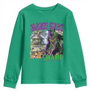 Funny Mardi Gras Rougarou Youth Sweatshirt Mardi Gras In Da Swamp Cryptids Of Louisiana TS11 Irish Green Print Your Wear
