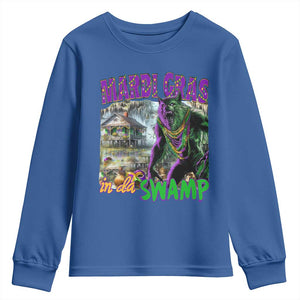 Funny Mardi Gras Rougarou Youth Sweatshirt Mardi Gras In Da Swamp Cryptids Of Louisiana TS11 Royal Blue Print Your Wear