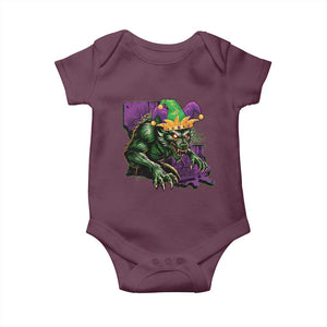 Funny Mardi Gras Rougarou Baby Onesie Cryptids Of Louisiana Jester Hat TS11 Maroon Print Your Wear