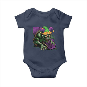 Funny Mardi Gras Rougarou Baby Onesie Cryptids Of Louisiana Jester Hat TS11 Navy Print Your Wear